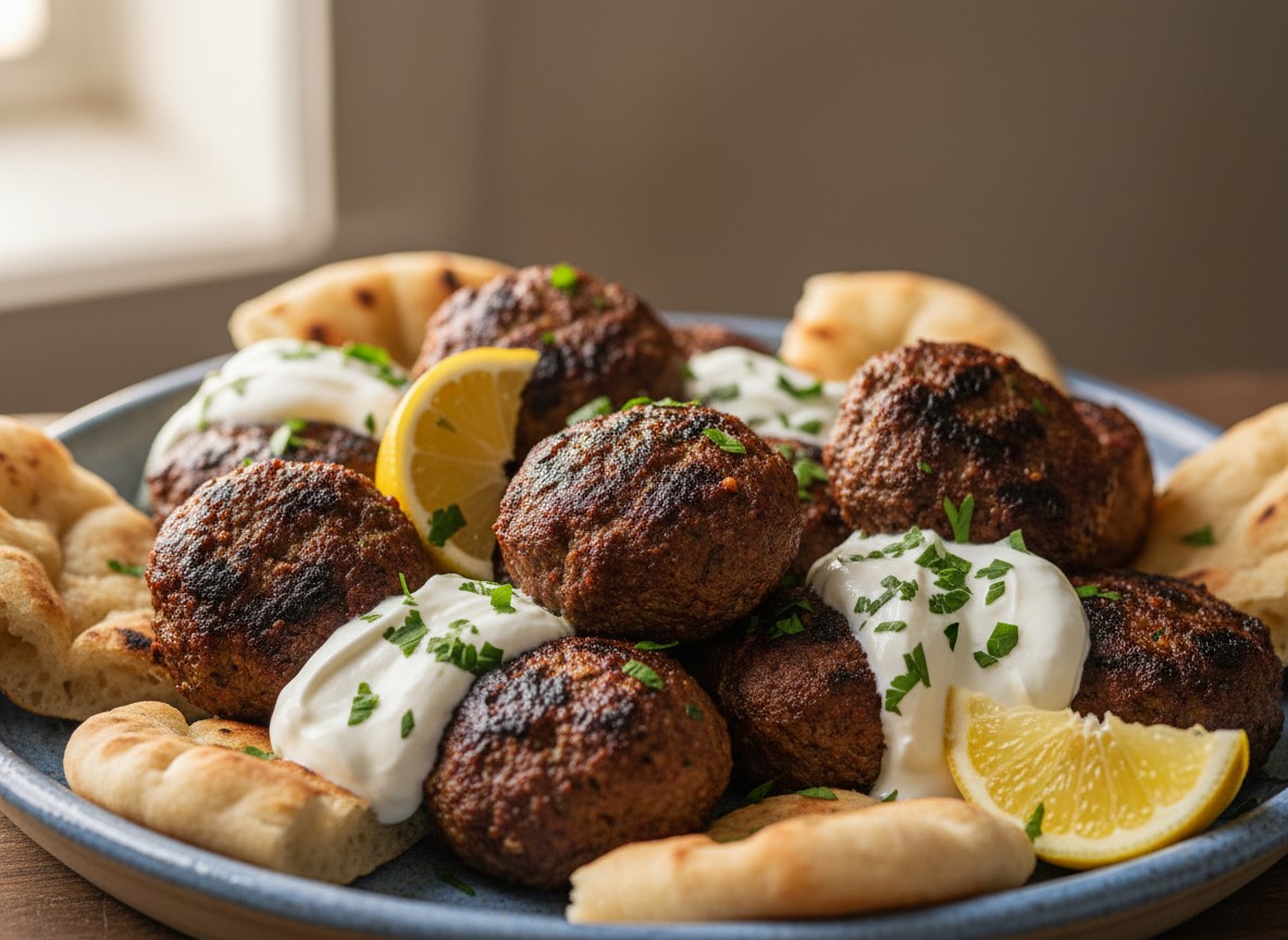 Close-up lamb kofta platter